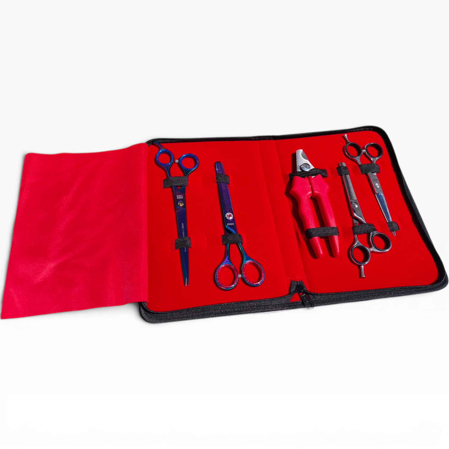 Kit profesional de peluquería canina con estuche Kit de peluquería canina con tijeras rectas y esculpir, cortaúñas y estuche con cremallera